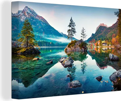 Obrázek produktu pro OneMillionCanvasses® Malba na plátně Nástěnná malba na plátně - Hory - Jezero - Stromy - Příroda - Voda - 150x100cm