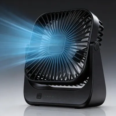 Produktbild von Mini Tischventilator, 4 Geschwindigkeiten, 4000 mAh Akku, 360° neigbar, USB, leise, tragbar – Schwarz