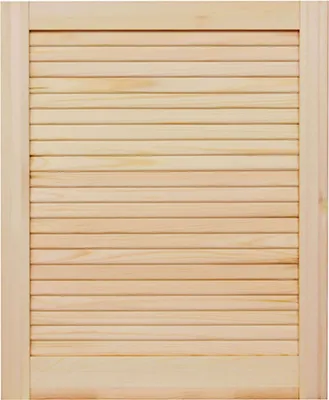 A close-up, straight-on view of a louvered wooden door or shutter.