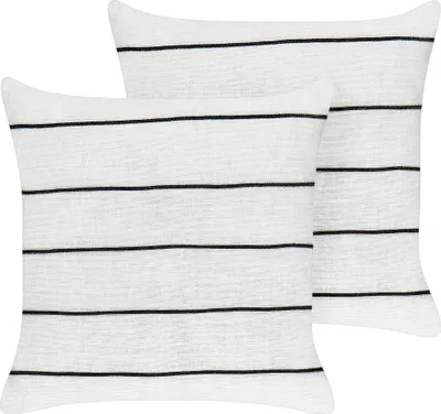 Produktbild von BELIANI Dekokissen 2er Set Weiß u. Schwarz Gestreift aus Leinen 50 x 50 cm Quadratisch für Sofa Sessel Bett Schlafzimmer Wohnzimmer