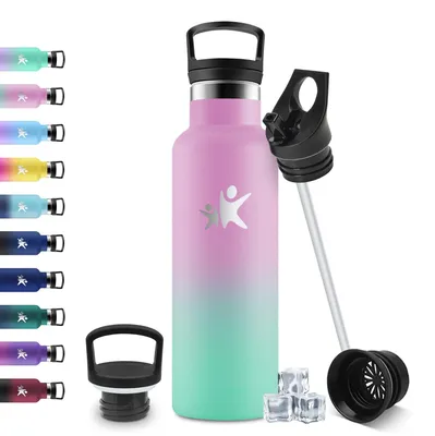 Produktbild von JAPORIA Edelstahl Trinkflasche Kinder 500ml, Thermosflasche mit Strohhalm, BPA-F