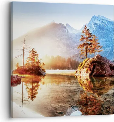 Produktbild von Bild auf Leinwand - Leinwandbild - Einteilig - Morgendämmerung Berge See - 30x30cm - Wand Bild - Wanddeko - Wandbilder - Leinwanddruck - Bilder - Wanddekoration - Leinwand bilder - AC30x30-4617