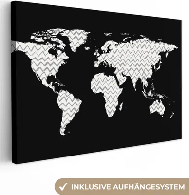 Produktbild von OneMillionCanvasses® - Leinwandbilder - 150x100 cm, Weltkarte - Weiß - Grau, Wandbilder Kunstdruck Wanddekoration