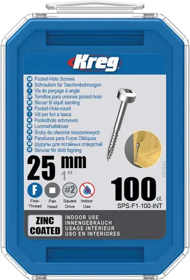 Produktbild von Kreg Pocket-Hole Schrauben 25 mm, Verzinkt, Flachkopf, Feingewinde - 100Stk.