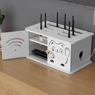 Image de Boîtier de rangement pour routeur Wi-Fi, à fixer au mur, sans perçage. Armoire pour routeur, boîtier Wi-Fi, armoire pour routeur, montage mural, 2 niveaux