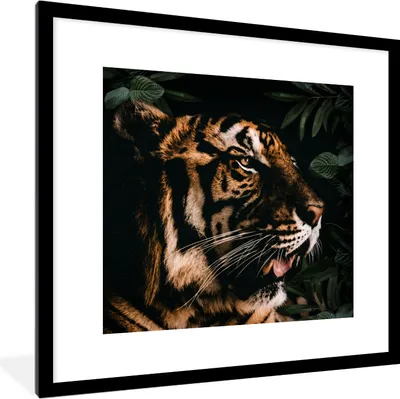 Produktbild von MuchoWow® MuchoWow® Gerahmtes Poster Tiger - Blätter - Tier 40x40 cm - Poster mit zchwarzem Bilderrahmen - Poster - Plakat im Rahmen