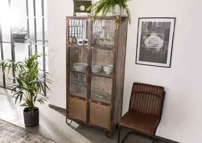 Produktbild von MASSIVMOEBEL24 Vitrine Mango 90x40x190 braun lackiert HEAVY INDUSTRY #223