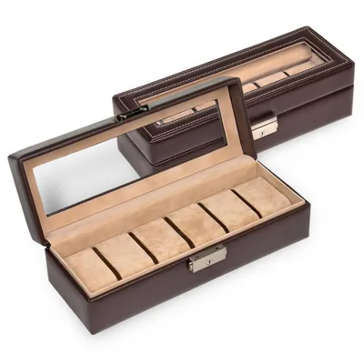 Image de Étui à montres Sacher NEW CLASSIC, simili cuir couleur moka, velours, 6 compartiments pour montres