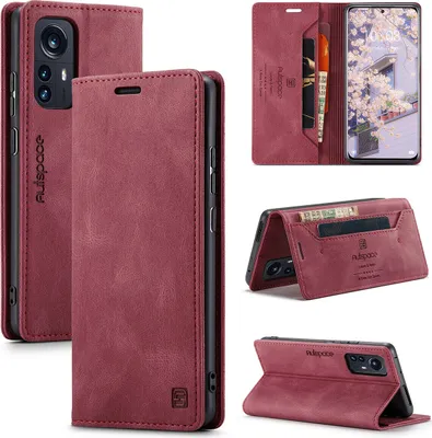 Obrázek produktu pro Xiaomi 12 Pro Wallet Case Cover, RetroPolyuretankožené pouzdro Stand Protective Cover pro Xiaomi 12 Pro Red