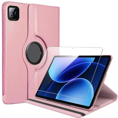 Image de Coque + Verre Trempé pour Xiaomi Pad 8 / 8 Pro - Protection avec Support Rotatif CuirPolyuréthaneRose