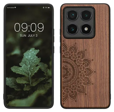 Produktbild von kwmobile Handyhülle für Xiaomi 14T Pro Hülle Holz - Case mit TPU Bumper - Stoßfestes Hardcase - Schutzhülle Cover in Dunkelbraun