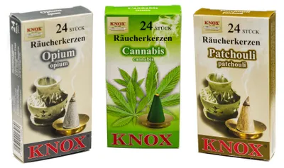 Produktbild von KNOX - 3er Set Räucherkerzen Opium / Cannabis / Patschuli - Inhalt jeweils 24 Stück, Größe M (Standard)