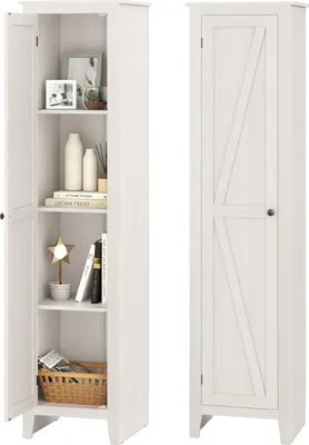 Immagine prodotto di Armadietto da bagno stretto COSTWAY, armadietto da bagno con porta e 4 ripiani, mobile alto in legno autoportante, scaffale da bagno industriale 43x39,5x183cm bianco