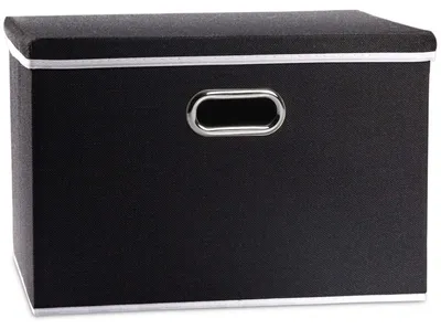 Image de Omgoods - Boîte de rangement - Pliable avec couvercle - Lin/Coton - Noir - 43x30x30 cm - Empilable - Utilisation polyvalente - Panier de rangement