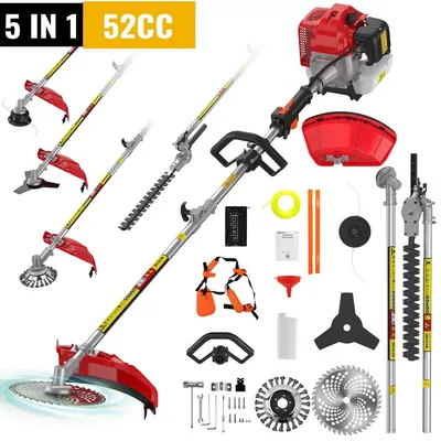 Produktbild von 5in1 Rasentrimmer Benzin Motorsense Freischneider Heckenschere Hochentaster mit Wechselaufsätzen Schultergurt und Antivibrationsgriff 52 ccm 2-Takt-Motor