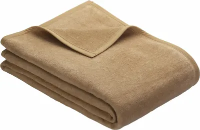 Produktbild von Ibena Tagesdecke Porto 220x240 cm - Baumwollmischdecke camel einfarbig, Wolldecke, Sofadecke kuschelweich