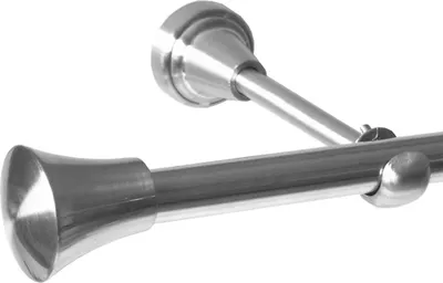 Produktbild von Gardinenstange Set Edelstahl Look Metall Ø 16mm zur Wandbefestigung 1-lauf Modern Knauf , Länge wählbar H14E19