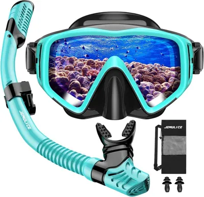 Produktbild von Schnorchelset Erwachsene Taucherbrille Dry Schnorchel Anti-Fog, Gehärtetes Glas, Tauchen Schwimmen Blau