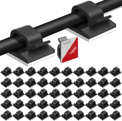 Produktbild von 50 Stück Kabelmanagement Schreibtisch, Kabelhalterung Selbstklebend, Kabelclips, Schwarz