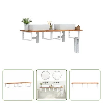 Immagine prodotto di The Living Store Mensola per lavabo a parete in acciaio e legno di acacia