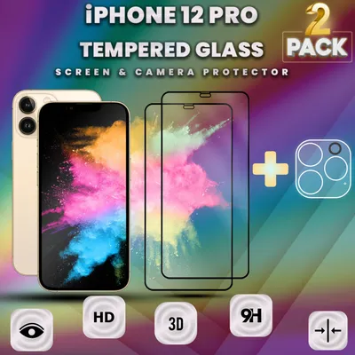Produktbild von 2-Stück iPhone 12 PRO Displayschutzfolie und Objektivschutz aus gehärtetem Glas 9H