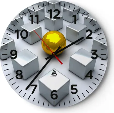 Produktbild von Wanduhr - Rund - Glasuhr - Abstrakt computergrafik würfel - 30x30cm - Schleichendes Uhrwerk - Lautlos - zum Aufhängen bereit - Dekoration Modern - Wanddekoration aus Glas - C4AR30x30-2531