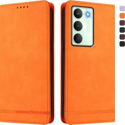 Produktbild von Hülle für Realme14X/Realme C75 5G, Retro Kunstleder Ständer Klapphülle mit Kartenfächer und Magnetische Orange