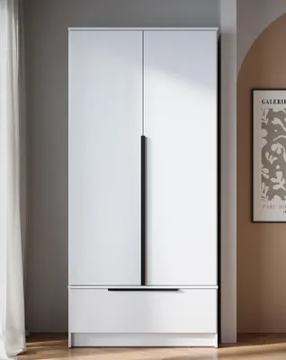 Productafbeelding van MINIO, garderobekast, SPLIT 2D, 90 cm, 2 deuren, 1 lade, 2 kledingroedes, modern, wit