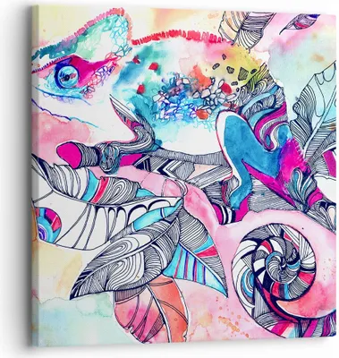 Produktbild von Bild auf Leinwand - Leinwandbild - Chamäleon Tierwelt Zweig - 30x30cm - Wand Bild - Wanddeko - Leinwanddruck - Bilder - Kunstdruck - Wanddekoration - Leinwand bilder - Wandkunst - AC30x30-3074