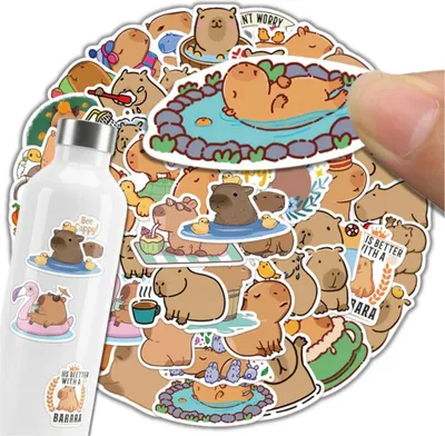 Produktbild von Bunte Capybara-Aufkleber, 50er-Set, zum Basteln für Kinder