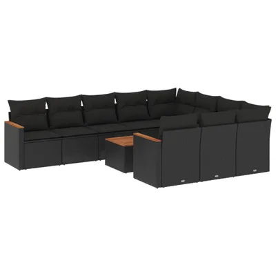 Produktbild von vidaXL 11-tlg. Garten-Sofagarnitur mit Kissen Schwarz Poly Rattan