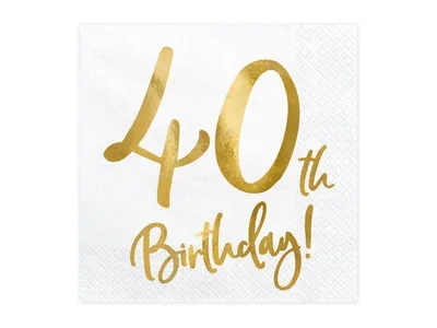 Zdjęcie produktu dla Serwetki '40th Birthday' na 40 urodziny, białe, 33x33cm (1 op. / 20 szt.)