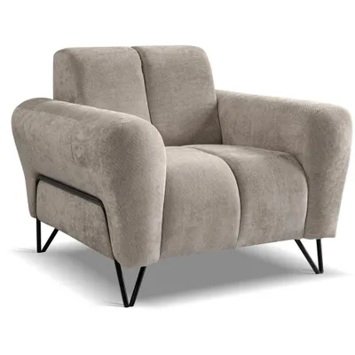 Produktbild von Sessel VOLARE - Klassische Sessel - Moderner Polstersessel - Chenille Storm in Latte, dekorative schwarze Metallbeine