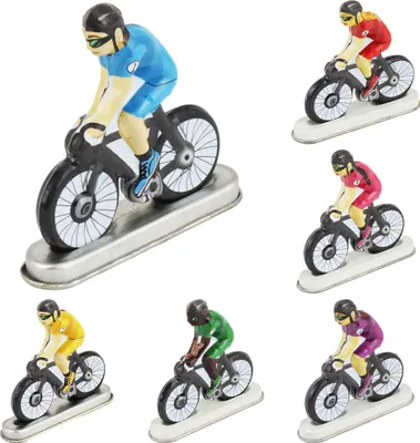 Produktbild von Blechspielzeug Mini Fahrrad Fahrradfahrer Set Miniatur Figur Blechfahrrad