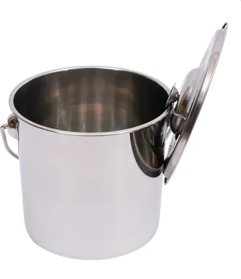 Produktbild von Edelstahlbehälter mit Deckel - Runder Kücheneimer mit Griff - Volumen 12 L - Durchmesser 26 cm - Wandstärke 1 mm - Wiederverwendbar - Vielseitig - Silber