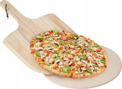 Obrázek produktu pro Kámen na pizzu + škrabka na pizzu Kámen na pečení chleba ze šamotu 33x49 Kámen na pečení kulatý