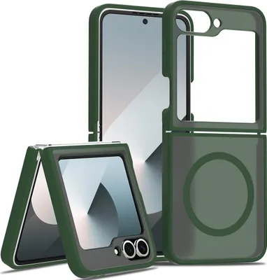 Immagine prodotto di Custodia magnetica per Samsung Galaxy Z Flip 6, compatibile con MagSafe, retro trasparente opaco, resistente agli urti Verde