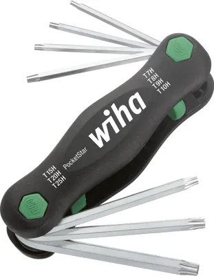 Obrázok produktu pre Wiha 25128, skladací torx, T10, T15, T20, T25, T7, T8, T9, Čierna, Zelená, Chrómovo-vanádová oceľ, Plast, 104 g
