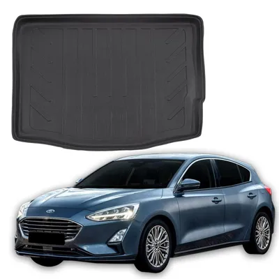 Produktbild von SCOUTT | Kofferraumwanne Laderaumwanne Kompatibel mit Ford Focus 4 Hatchback ab 2018 (Standardreserve), mit Hoher Rand, Kofferraum-Schutzmatte, Geriffelt, Aufrollbar, Schwarz