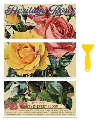 UV DTF Möbeltransferfolie, Vintage Rosenposter, 3 Stück