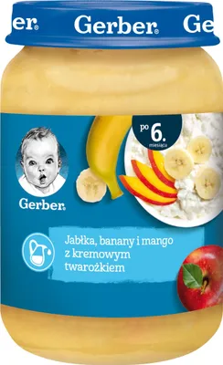 Obrázek produktu pro Gerber Mus pro děti Jablko Banán Mango Tvaroh 190 g po 6. měsíci