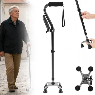 Image de Bâton de marche pliable à 4 pieds et avec poignée ergonomique