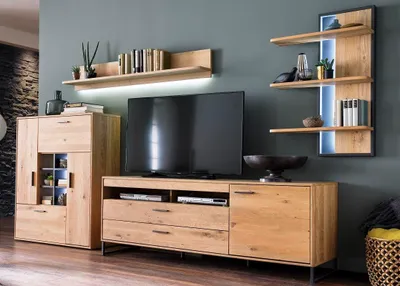 Produktbild von Wohnwand Anbauwand Portland | Asteiche Bianco massiv | 4-teilig