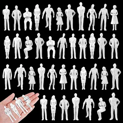 Productafbeelding van 50 ongeschilderde miniatuur mensfiguren, schaal 1:30
