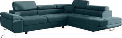 Zdjęcie produktu dla Narożnik z funkcją spania i pojemnikiem na pościel, sofa w kształcie litery L, sofa w kształcie litery L, tkanina Inari 87 ciemnoniebieska otomana po prawej stronie