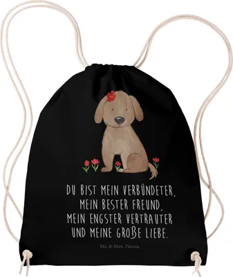 Produktbild von Mr. & Mrs. Panda Sportbeutel Hund Dame - Schwarz - Geschenk, Niedlich, Jutebeutel, kordelzugbeutel, rucksack mit kordel, Beutel, Liebe, Hunde, Liebenswert, wander, Lieb