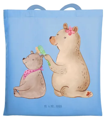 Produktbild von Mr. & Mrs. Panda Tote Bag Bär Kind - Sky Blue - Geschenk, Shopping Tasche, Muttertag, Schultasche, Mutter, Mama, Laptoptasche, Familie, Unitasche