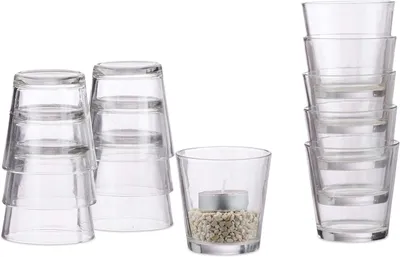 Zdjęcie produktu dla Podstawka na świeczki typu "waxinel", zestaw 12 sztuk, średnica 7,5 cm, dekoracja stołu, desery, świecznik na świeczki, przezroczysty