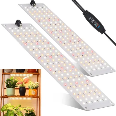 Immagine prodotto di 2 pannelli, lampada LED per piante a spettro completo, lampade per la crescita con interruttore e timer per piante da appartamento, 20 W, dimmerabile, luce per piante, lampada per fiori