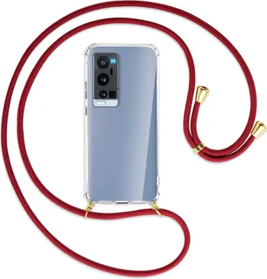 Produktbild von Handykette Backcover-Schutzhülle mit Band (Metall goldfarben) für vivo X60 Pro Plus 5G - dunkelrot